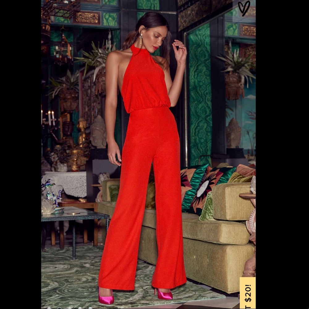 Lulus Red Halter/Backless Jumpsuit